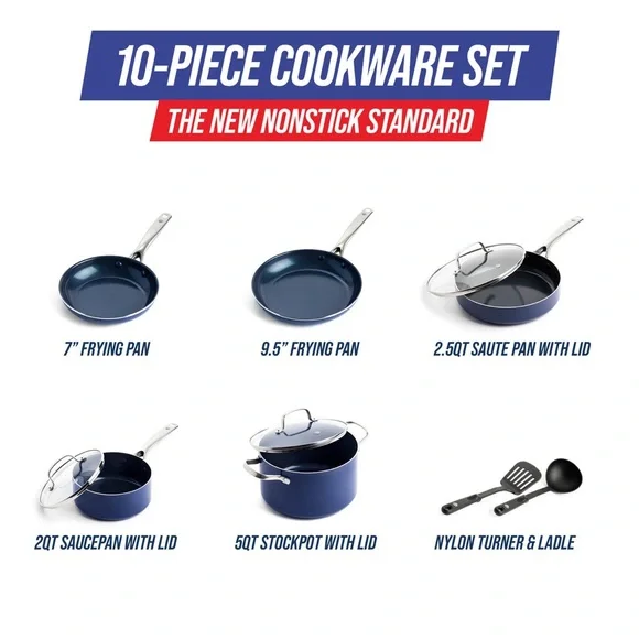 10-Piece Aluminum Ceramic NonstickCookware Set in Blue Diamond